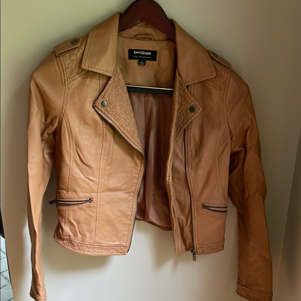CoffeeShop Tan Faux Leather Moto Jacket